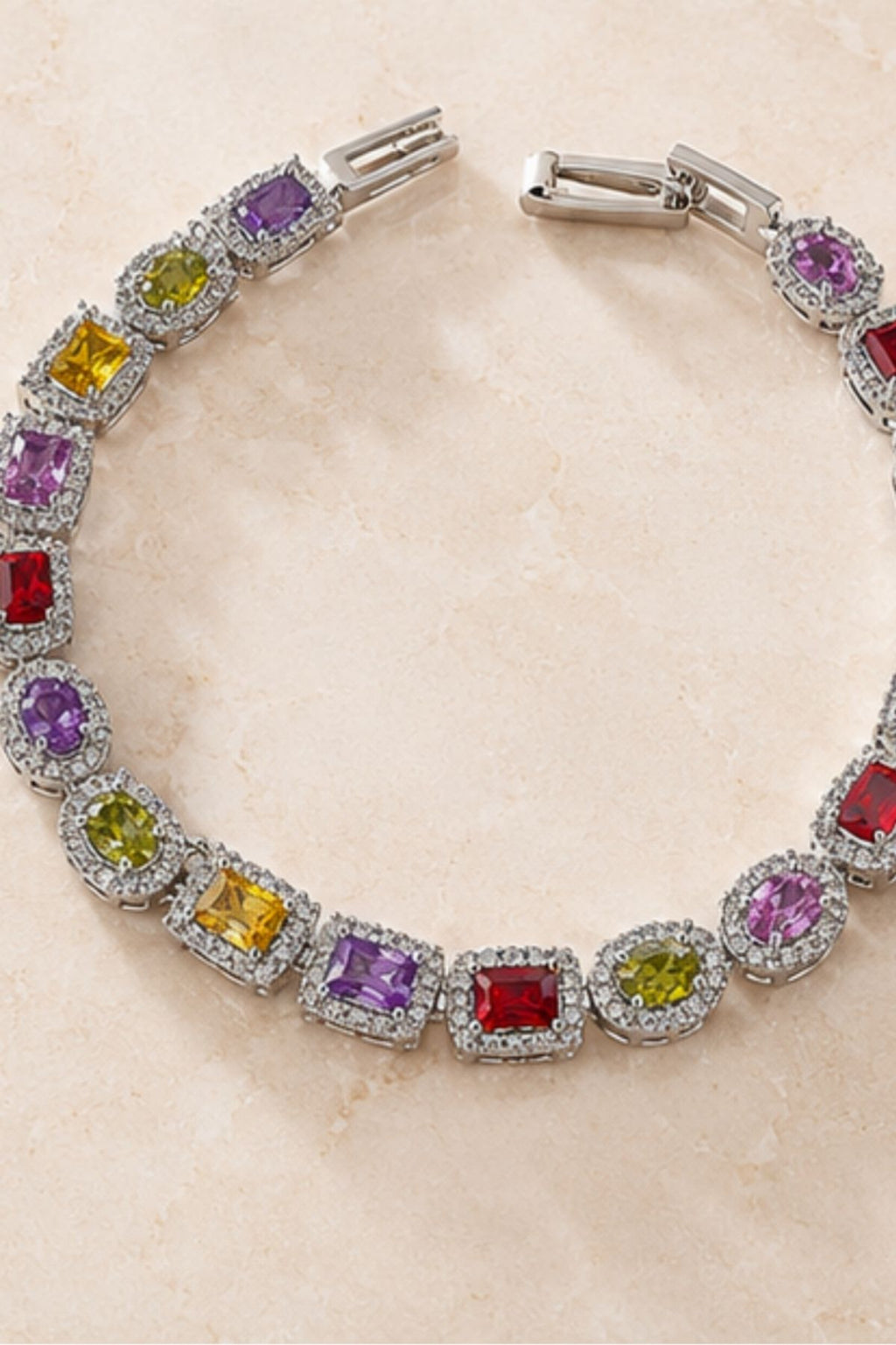 Silver Tennis Bracelet with Multi-Colored CZ Stones