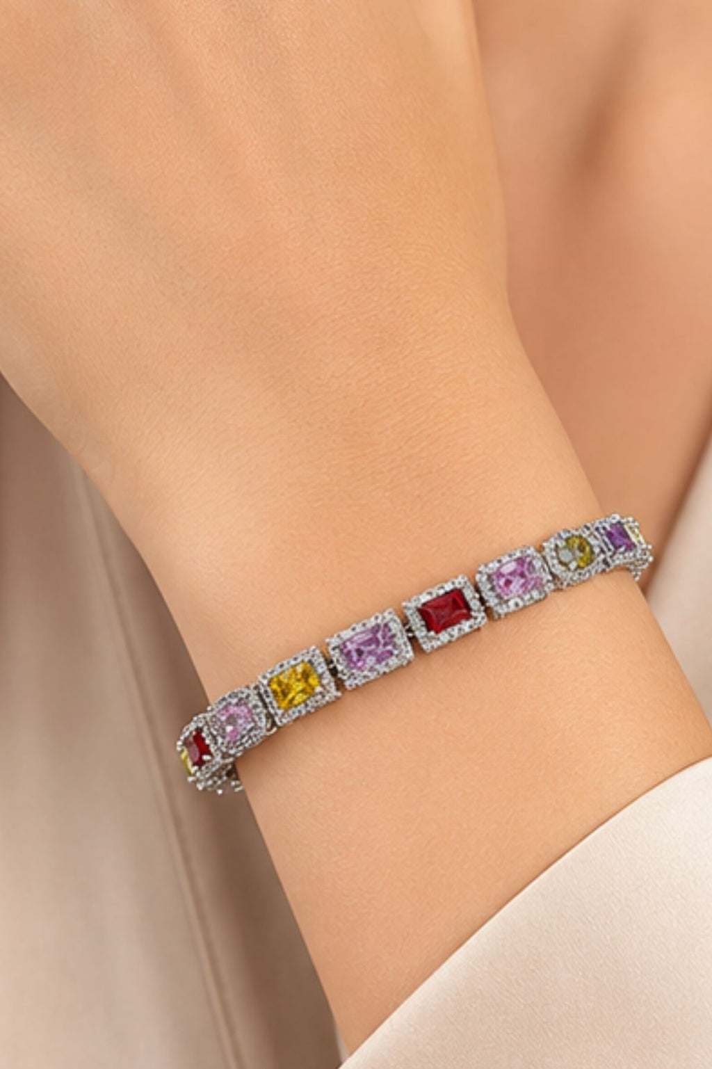 Silver Tennis Bracelet with Multi-Colored CZ Stones