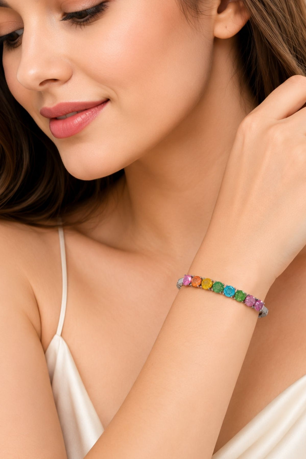 Rainbow-Colored Gemstone Bracelet