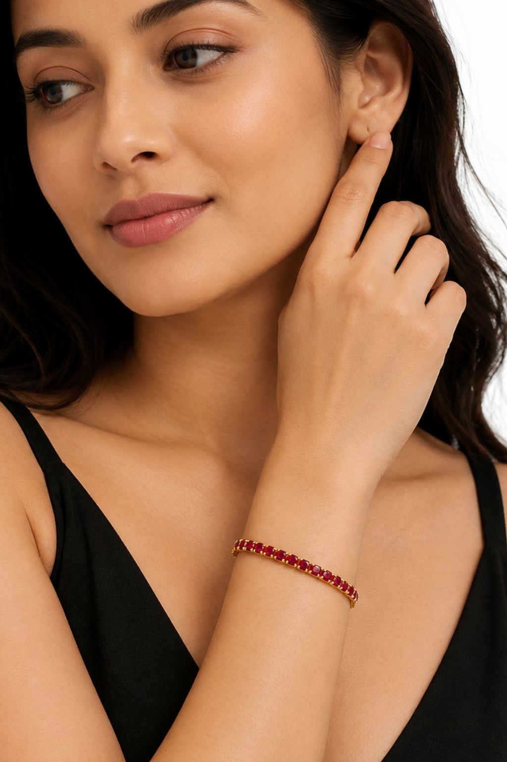 Gold-Plated Red Ruby Tennis Bracelet