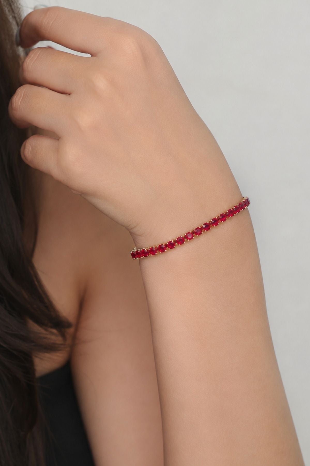 Gold-Plated Red Ruby Tennis Bracelet