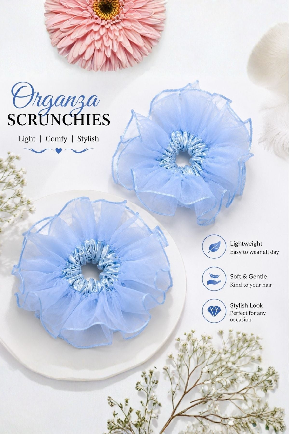Blue Organza Scrunchie