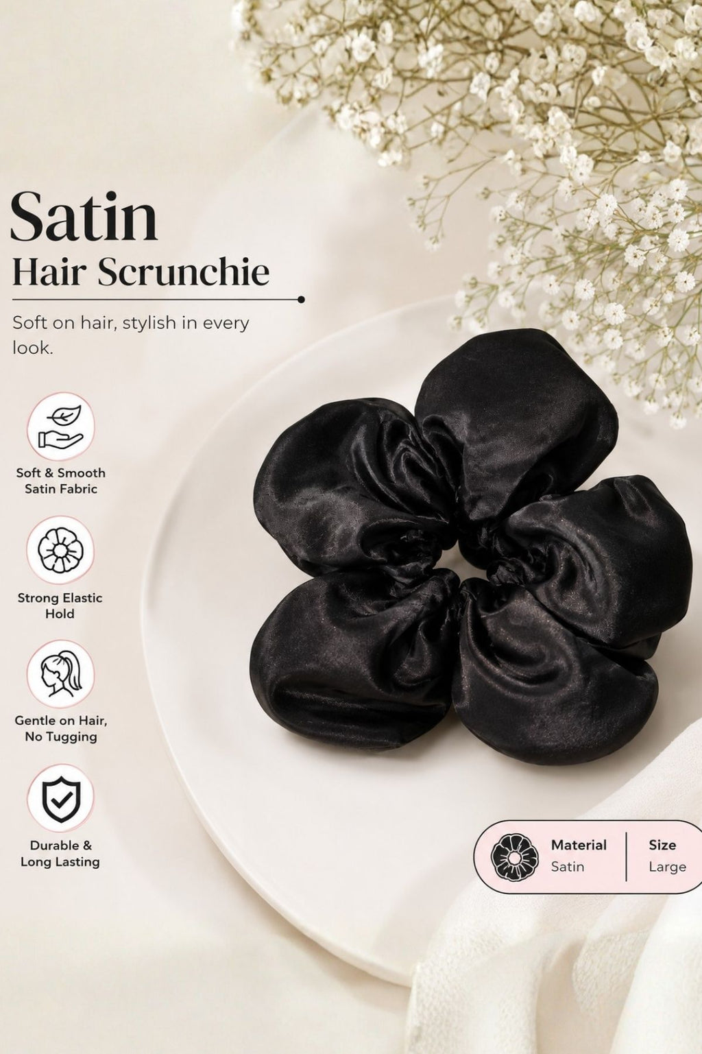 Ivory Satin Scrunchie
