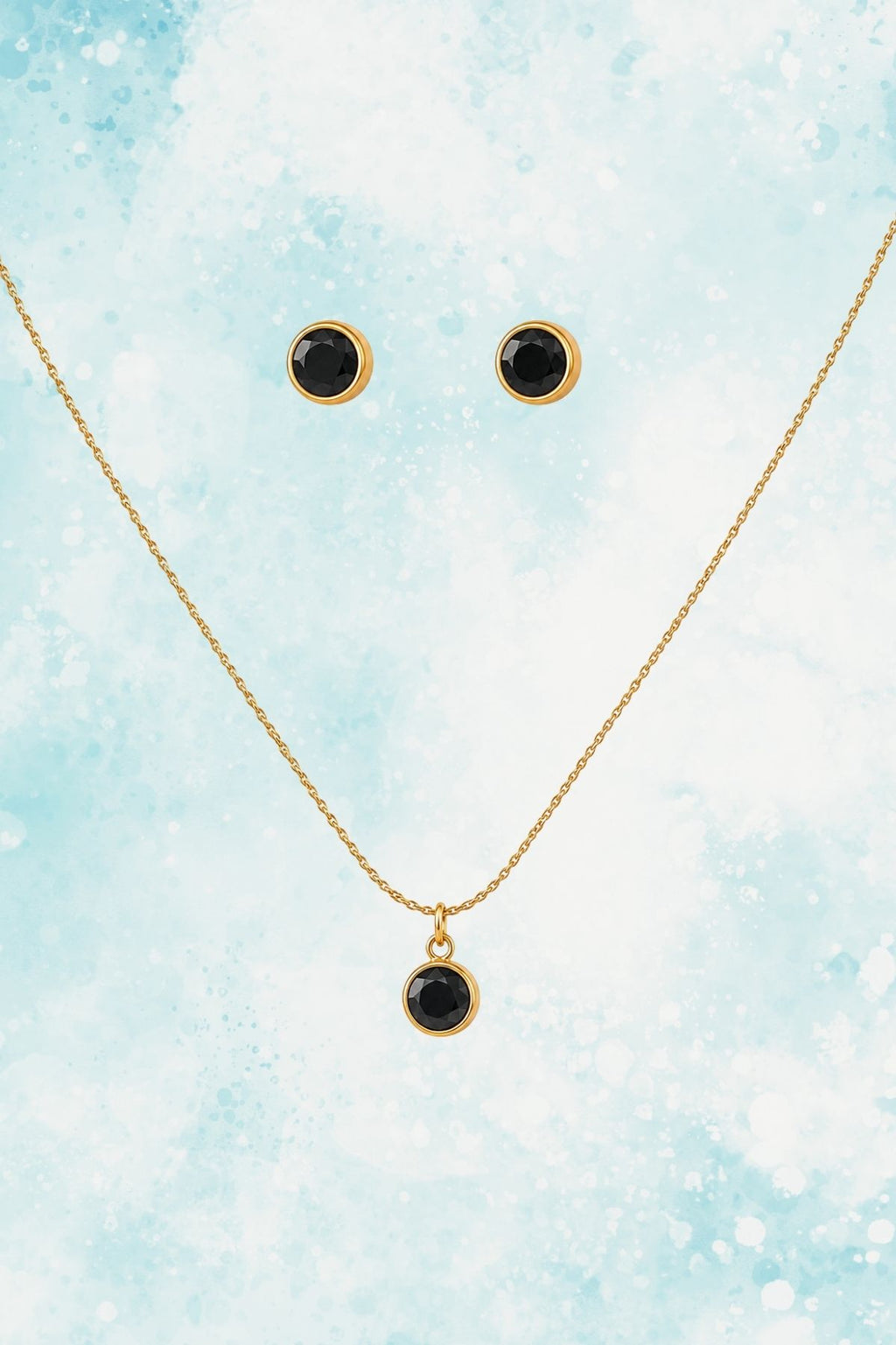 Gold & Black Diamond Pendant Necklace and Earrings Set