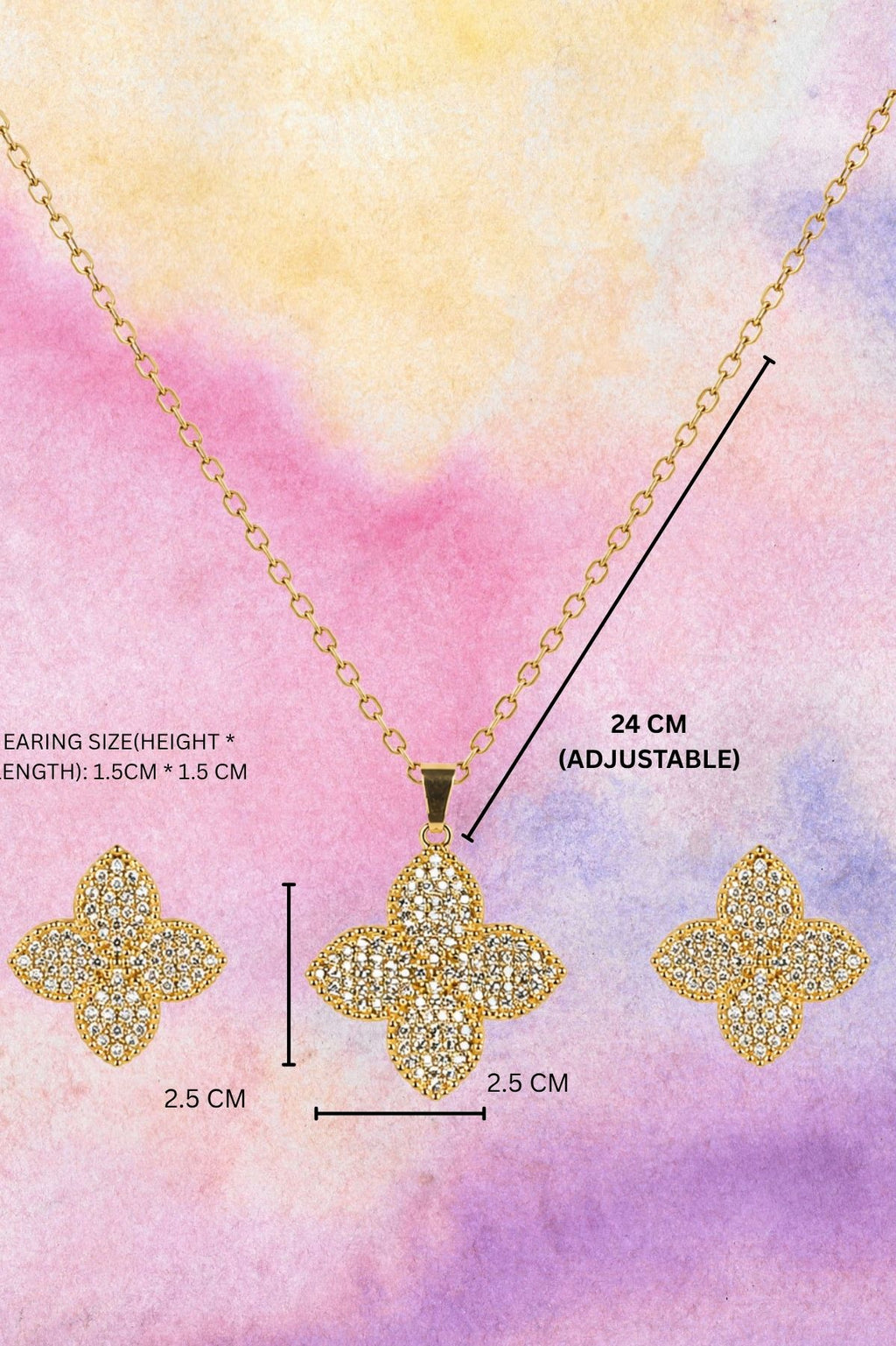 Clover Shaped Crystal Embellished Pendant Set