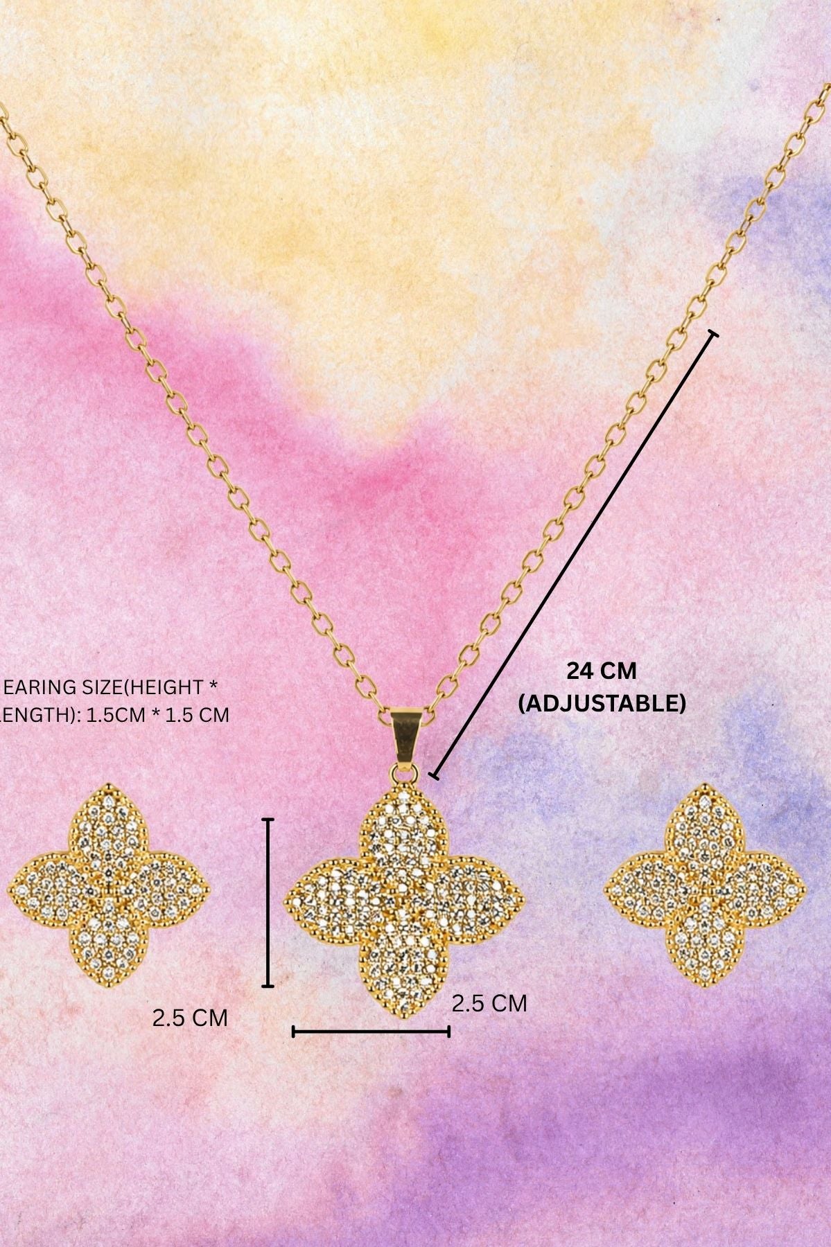 Clover Shaped Crystal Embellished Pendant Set