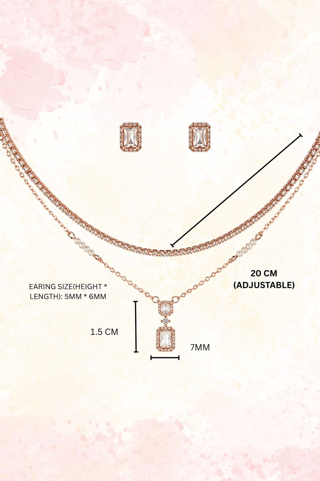 Rose Gold Dual-Layer Necklace & Earrings Set