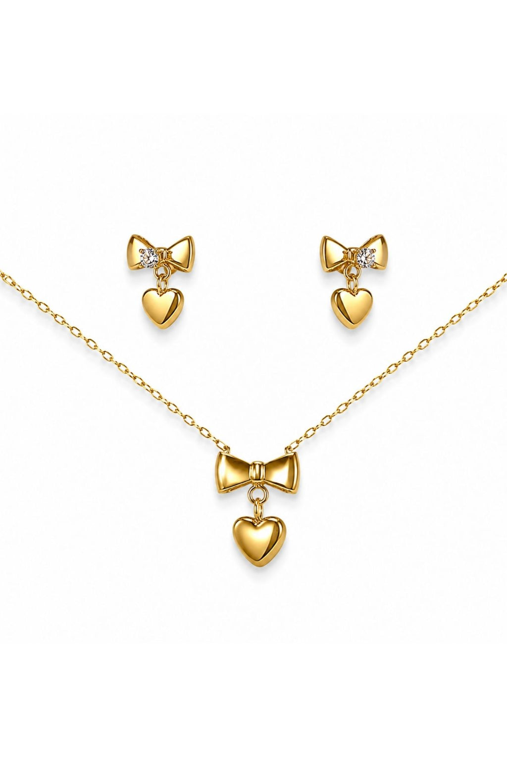 Heart Bow Pendant Necklace and Earrings Set