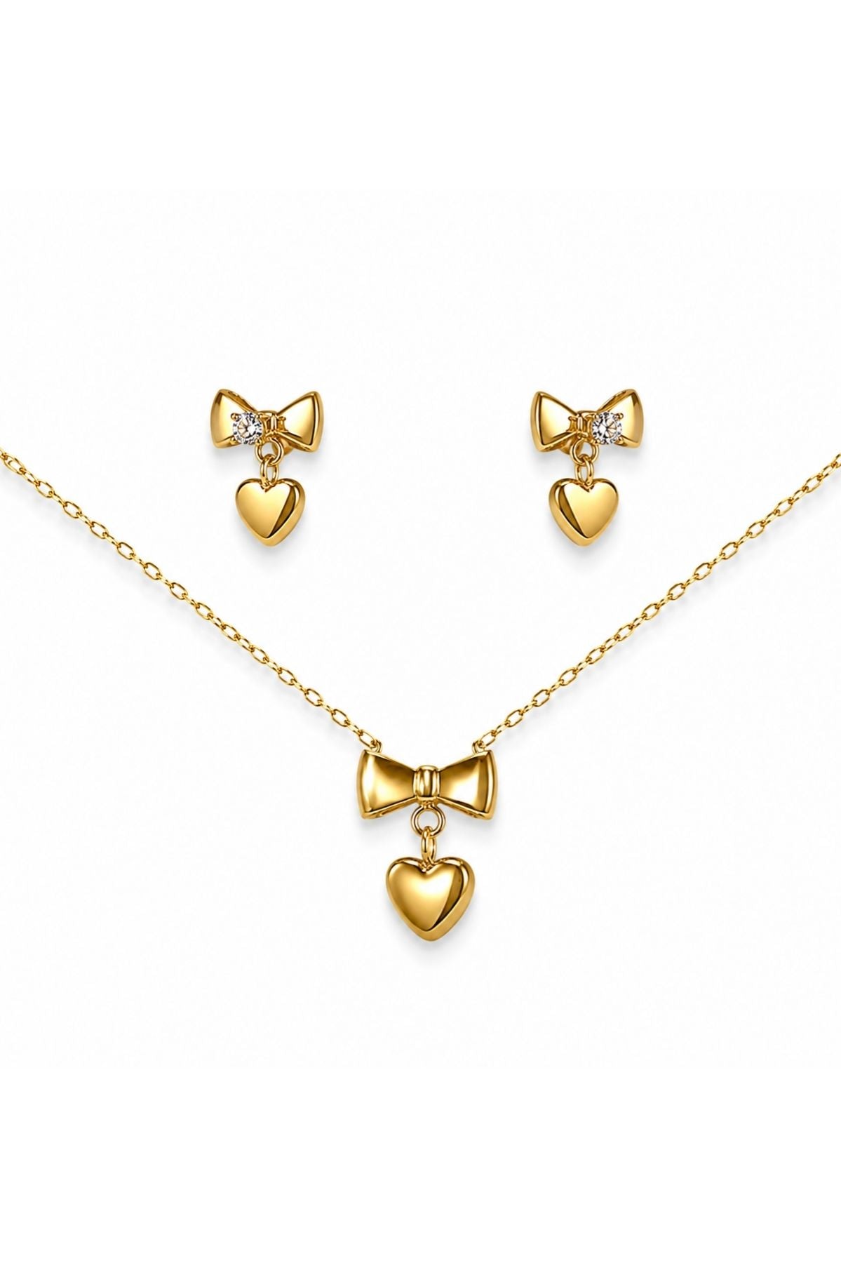 Heart Bow Pendant Necklace and Earrings Set