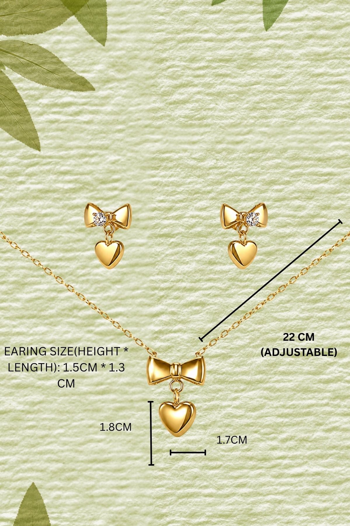 Heart Bow Pendant Necklace and Earrings Set
