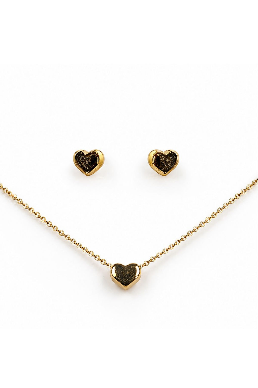 Gold Heart Pendant Chain Set with Earrings