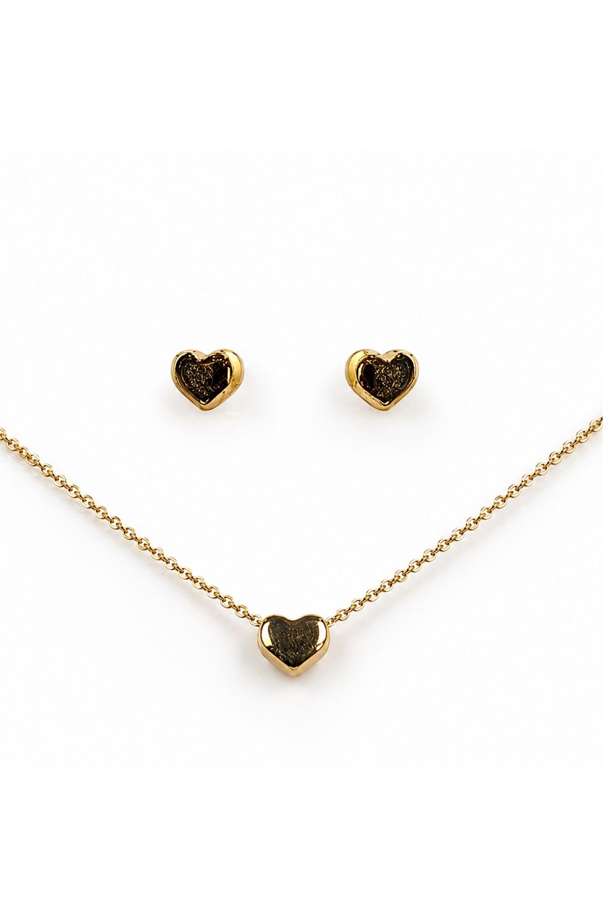 Gold Heart Pendant Chain Set with Earrings