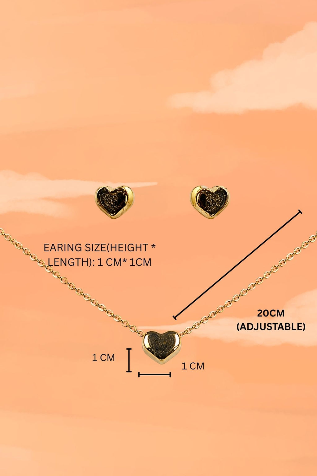 Gold Heart Pendant Chain Set with Earrings
