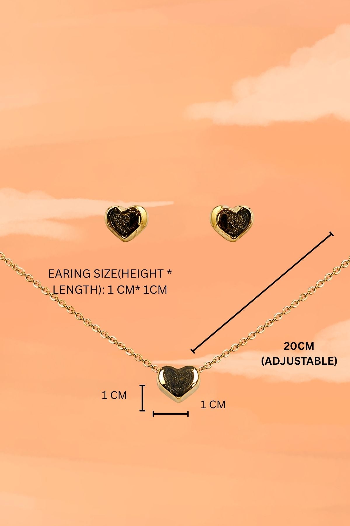 Gold Heart Pendant Chain Set with Earrings