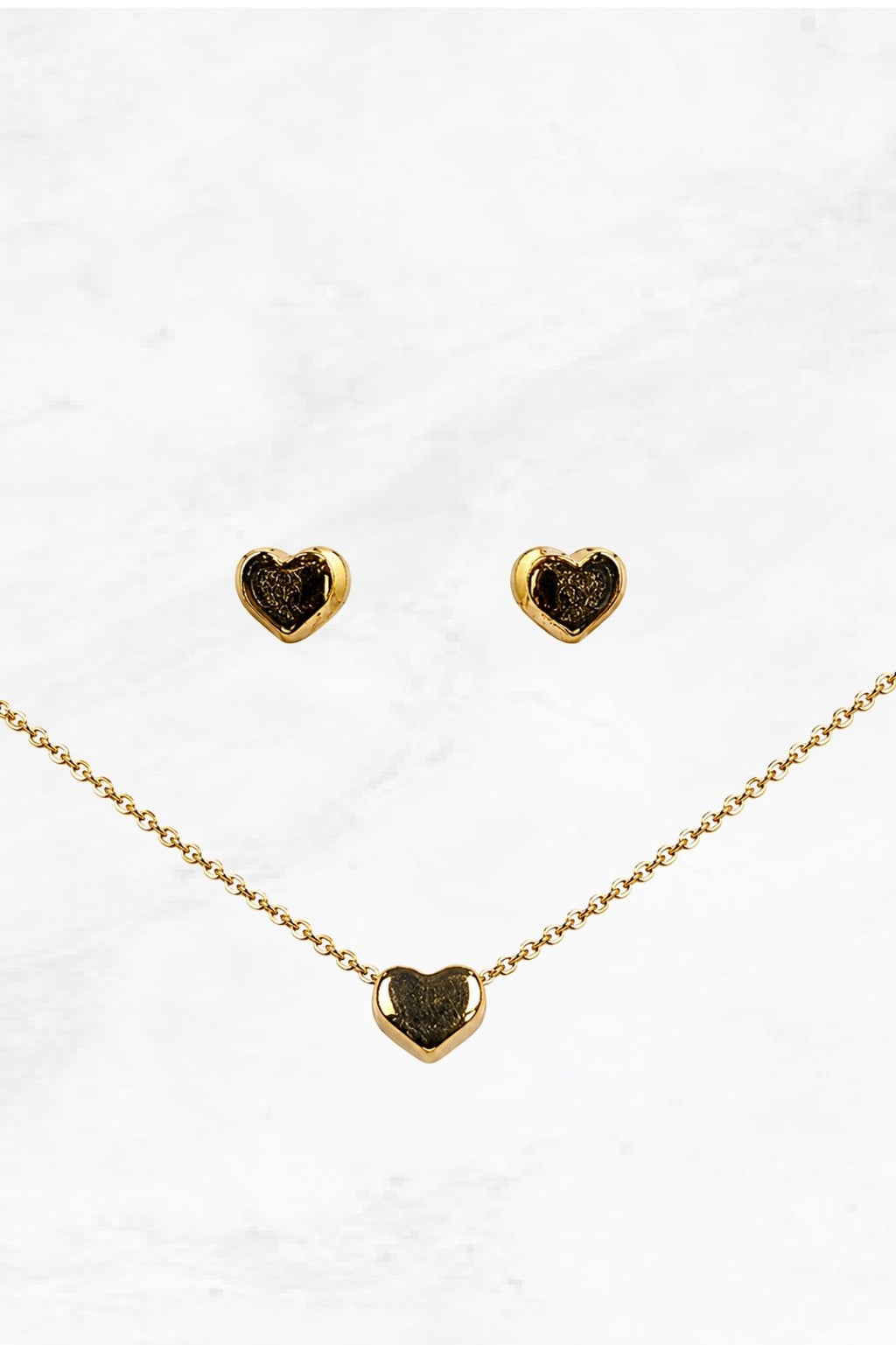 Gold Heart Pendant Chain Set with Earrings