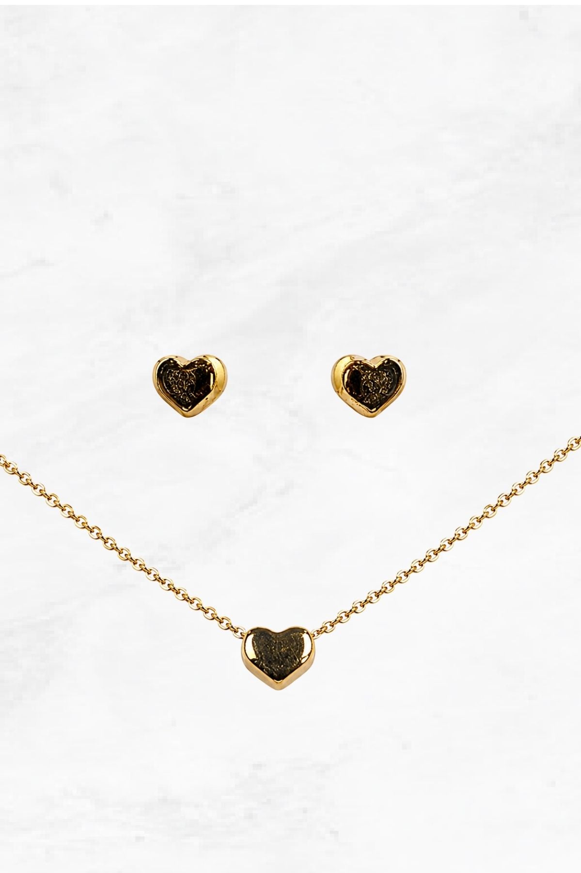 Gold Heart Pendant Chain Set with Earrings