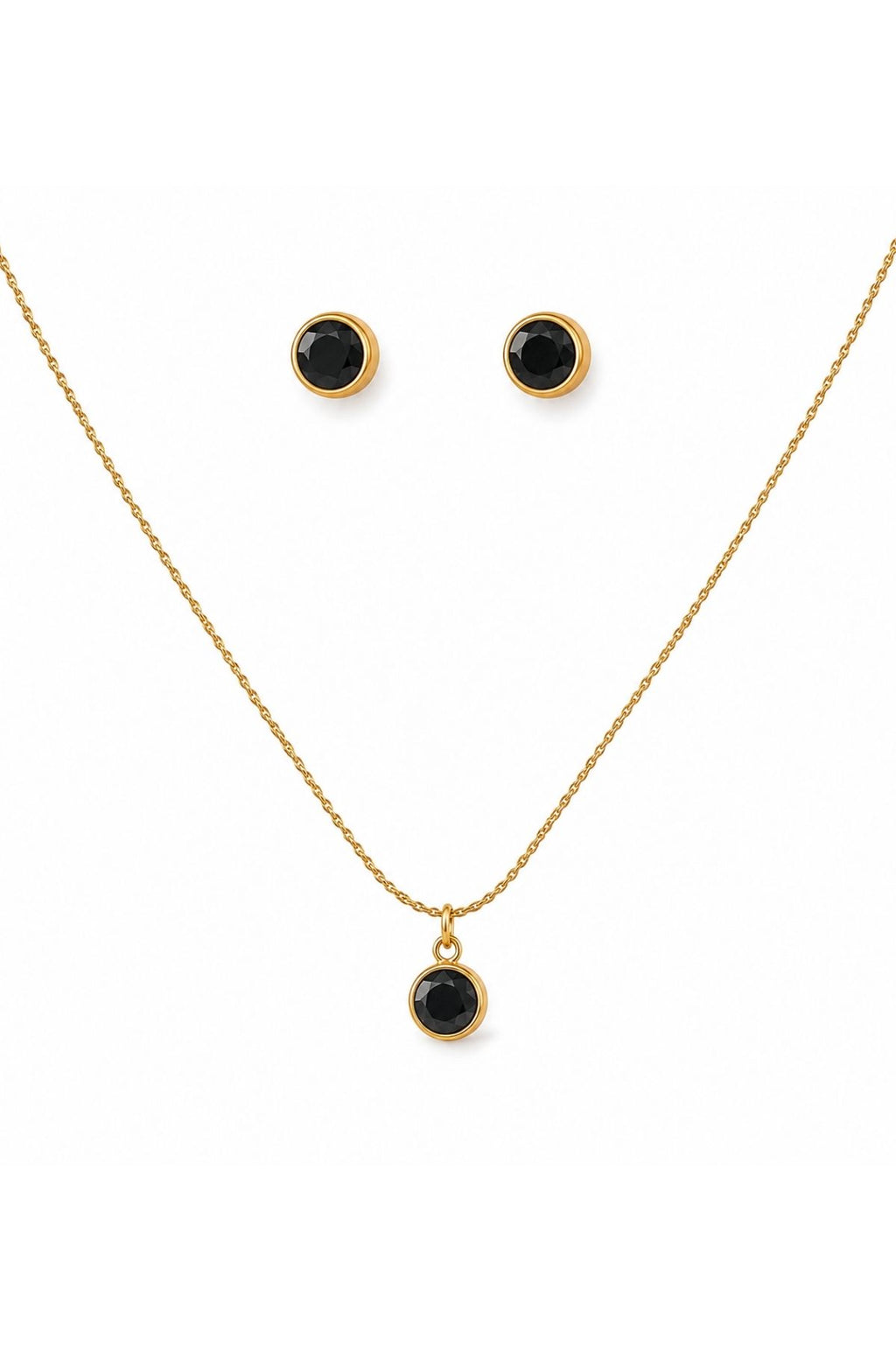 Gold & Black Diamond Pendant Necklace and Earrings Set