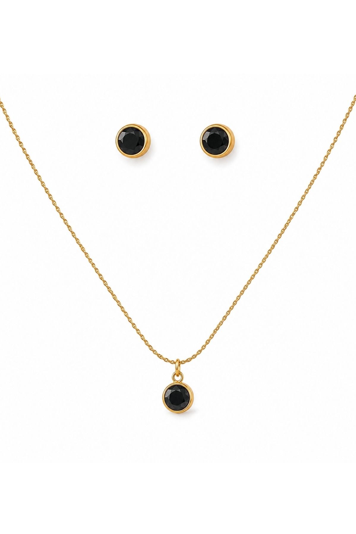 Gold & Black Diamond Pendant Necklace and Earrings Set