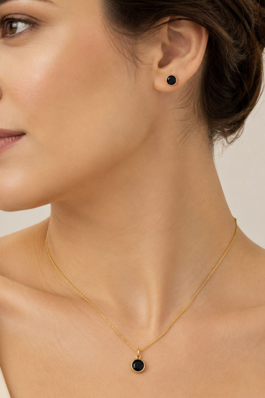 Gold & Black Diamond Pendant Necklace and Earrings Set