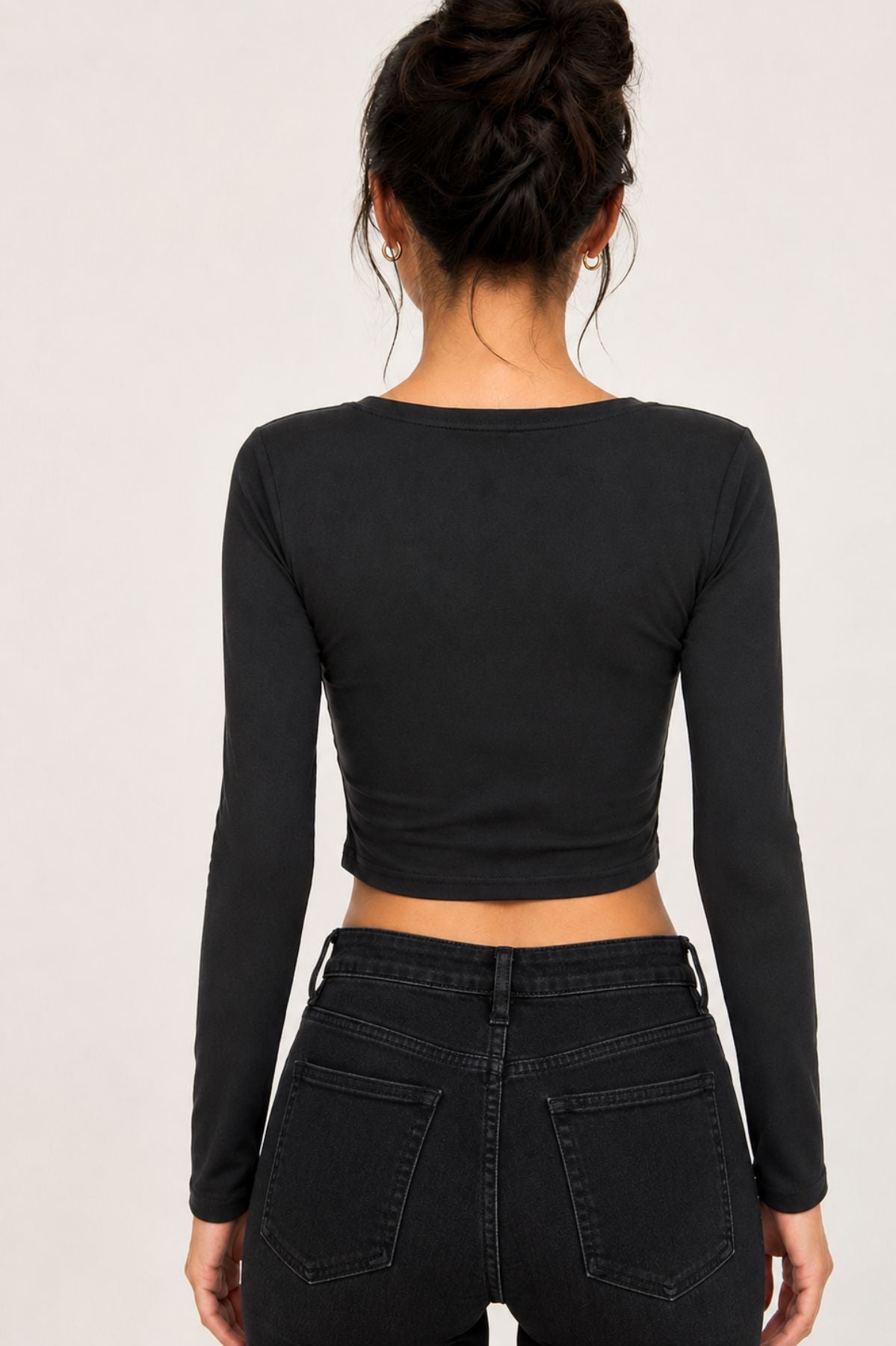 Black Crossover Ruched Crop Top for Women