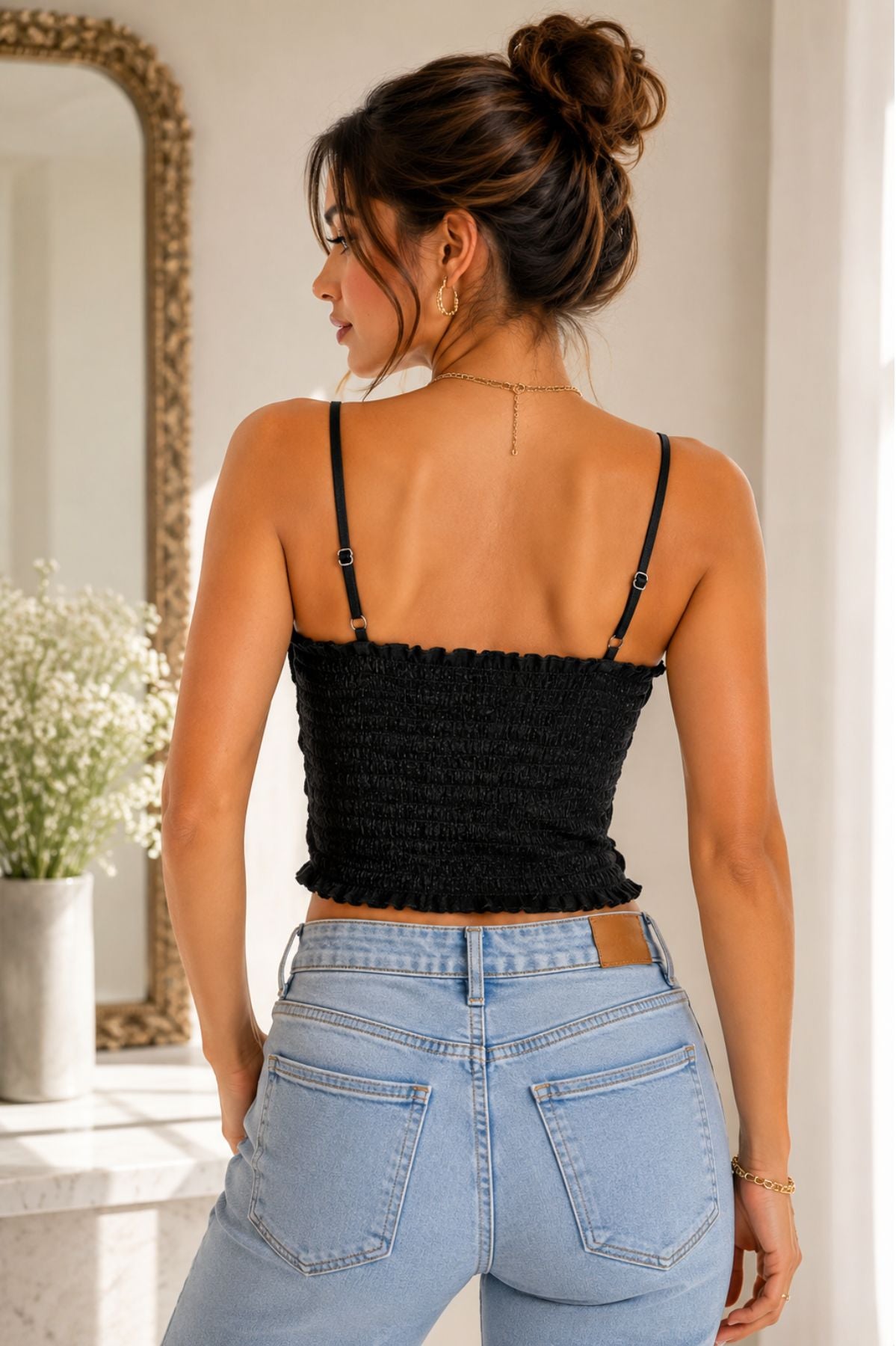 Black Velvet Lace Cami Top for Women