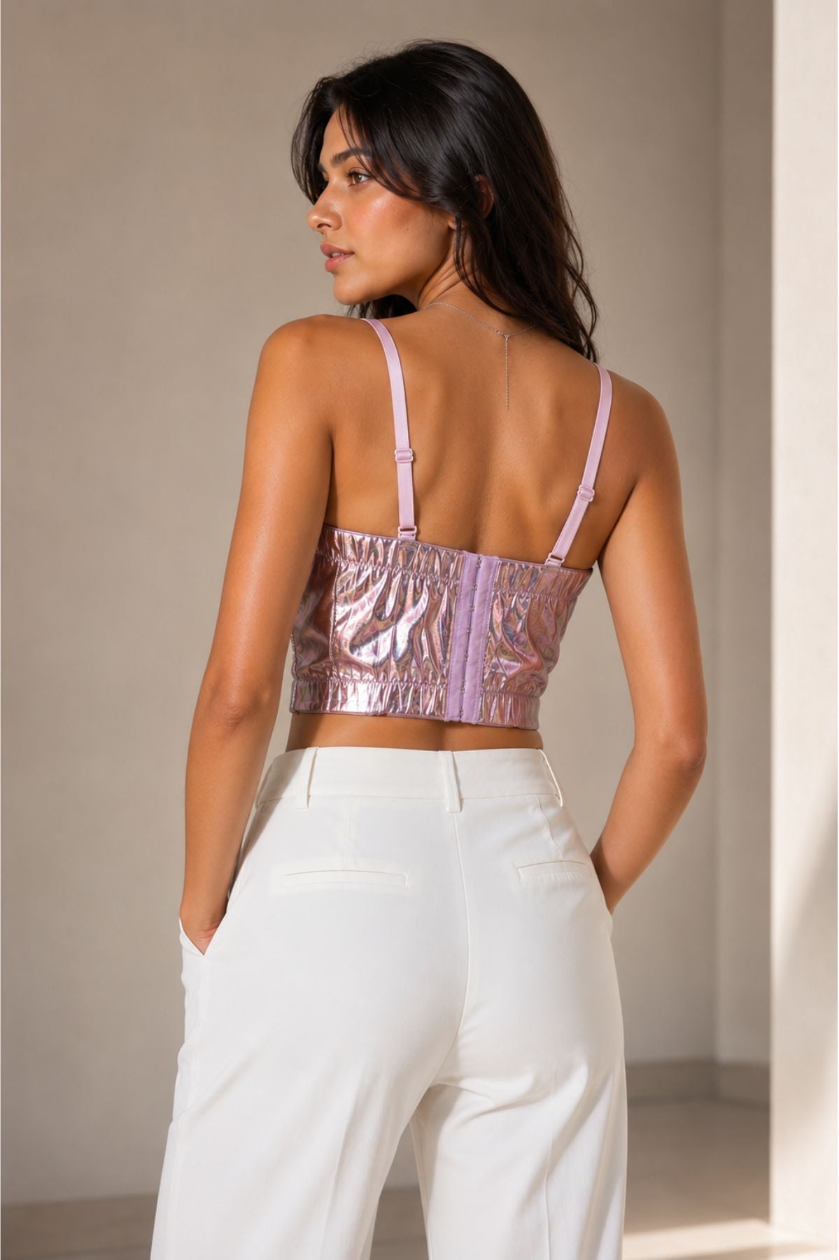 Lavender Metallic Corset Crop Top