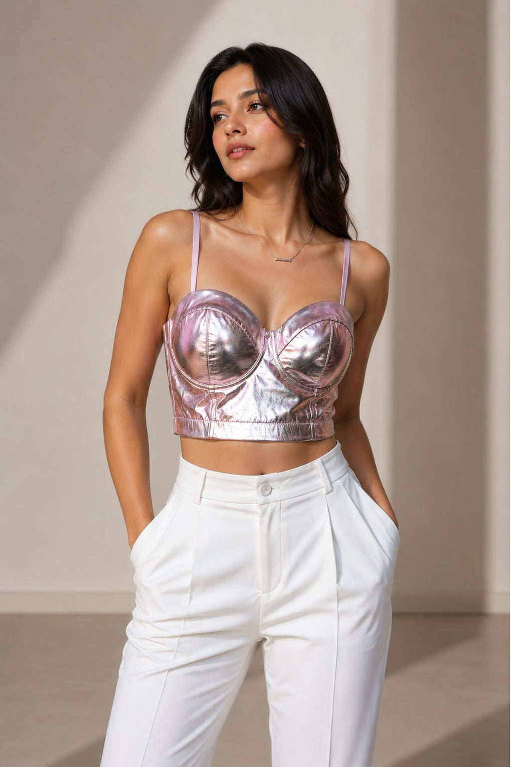 Lavender Metallic Corset Crop Top