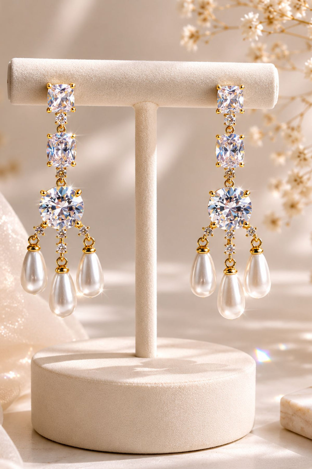 Long Regal Pearl Drop Earrings