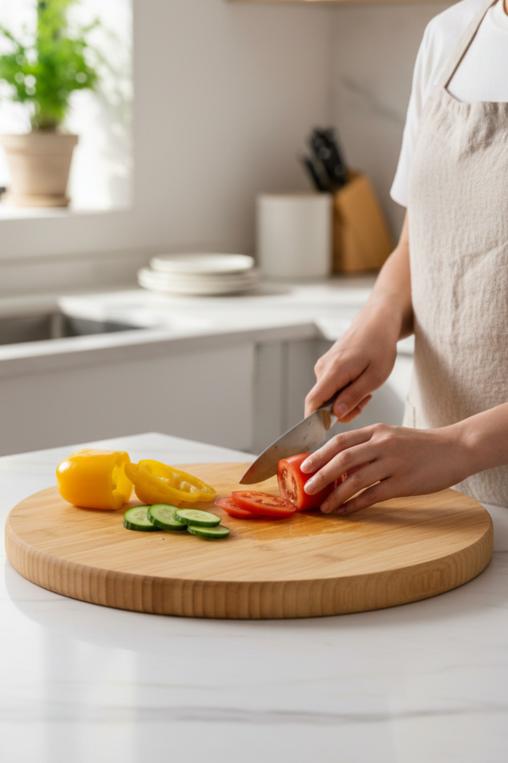 Round Wooden Chopping Board 28cm – Thick & Durable Kitchen Cutting Board