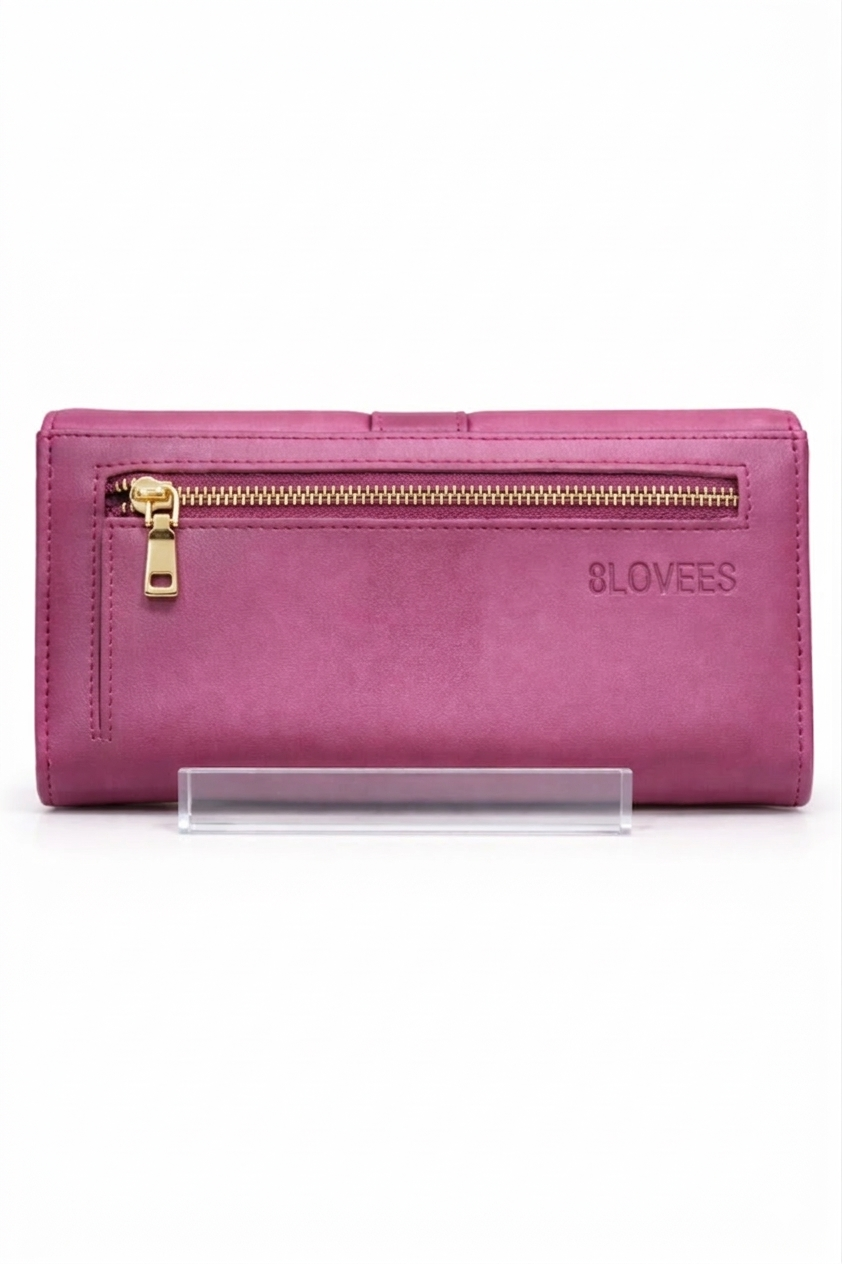 Women Maroon Structured Flap Wallet with Gold-Toned Button Detail