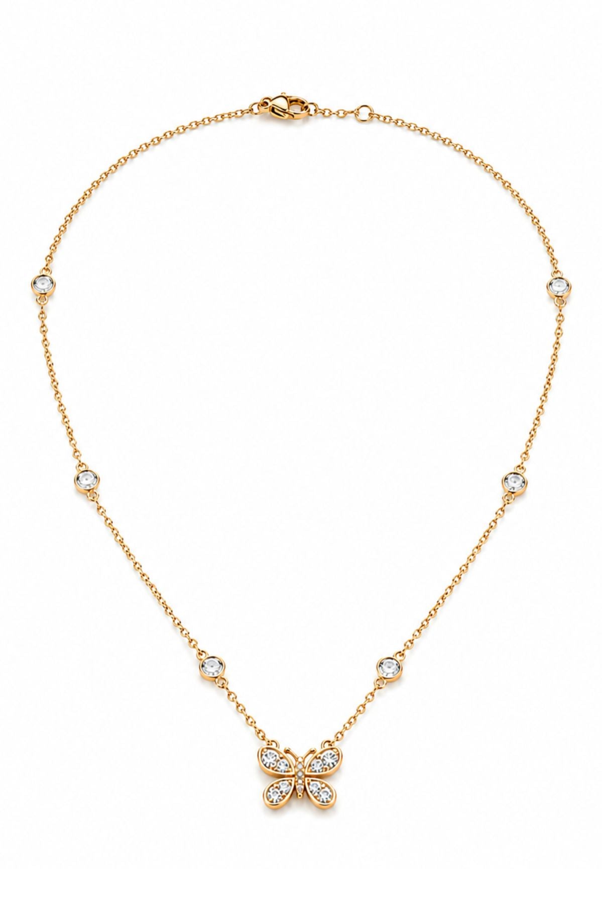 Diamond Stud Butterfly Pendant Chain