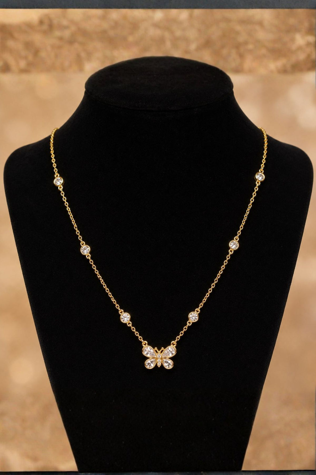 Diamond Stud Butterfly Pendant Chain