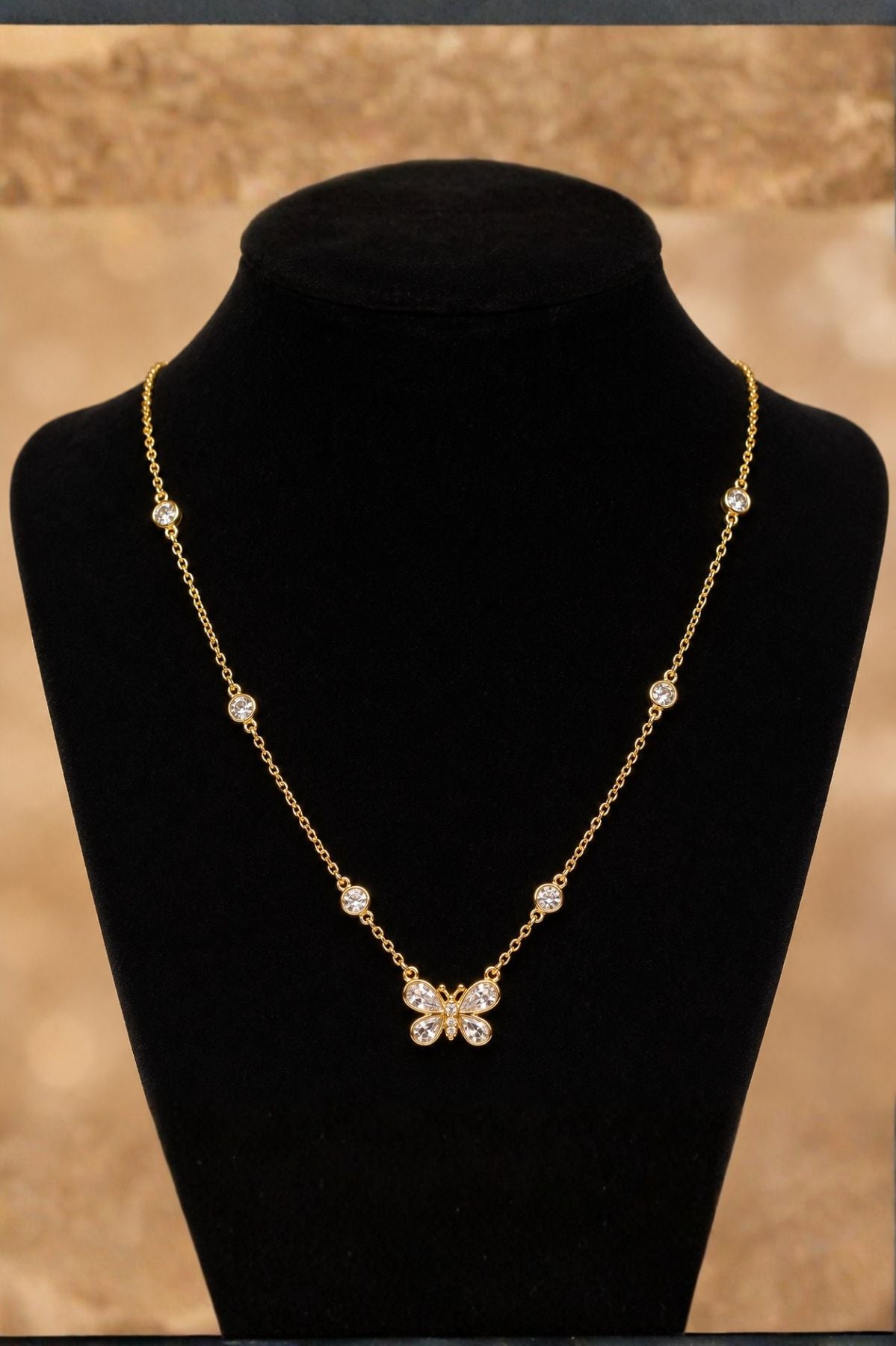 Diamond Stud Butterfly Pendant Chain