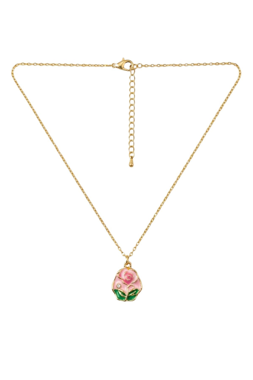 Gold-Toned Pink Enamelled Floral Necklace