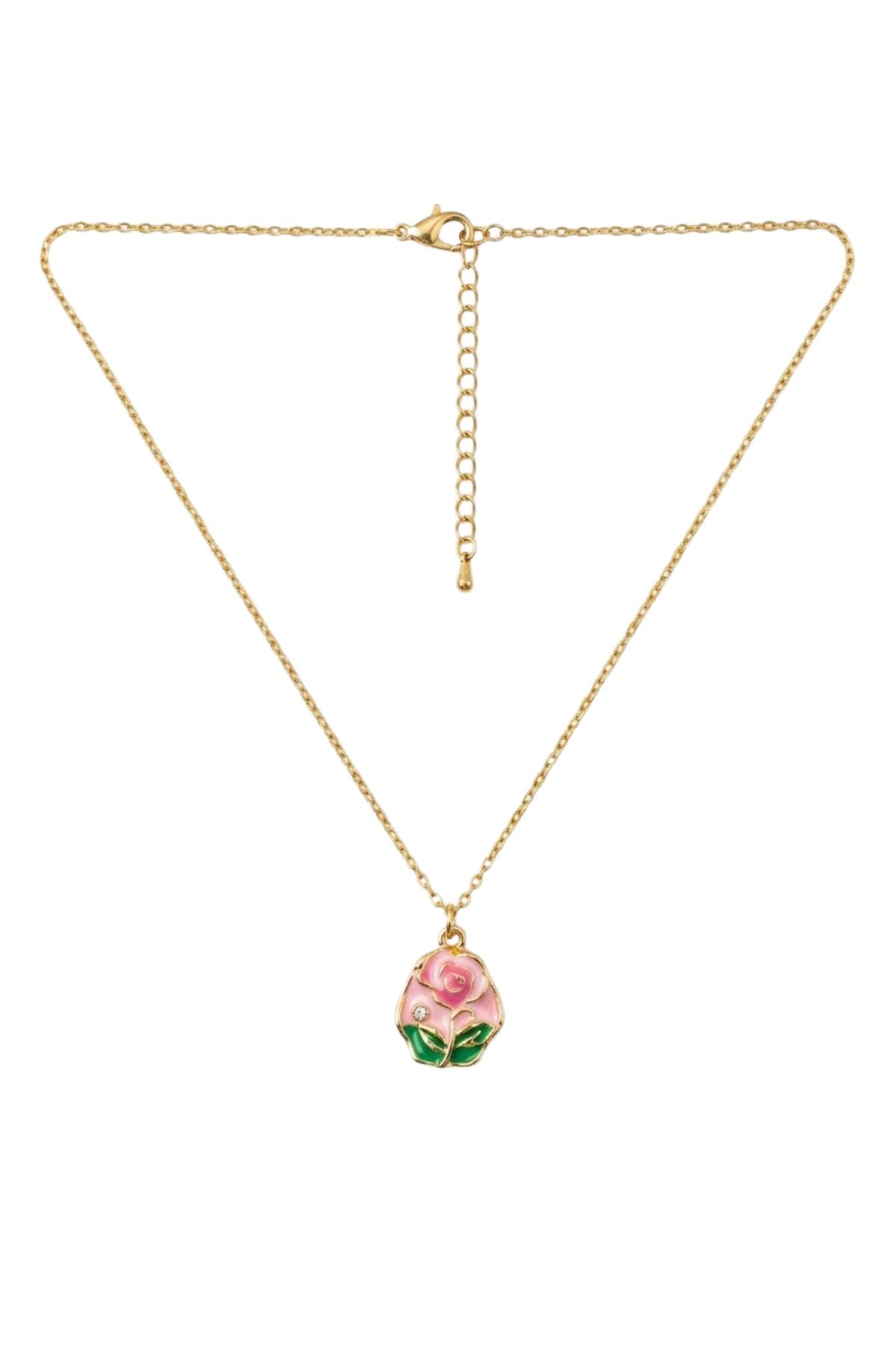 Gold-Toned Pink Enamelled Floral Necklace