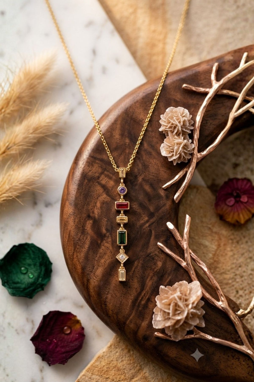 Coloured Rectangular Drop Pendant Chain