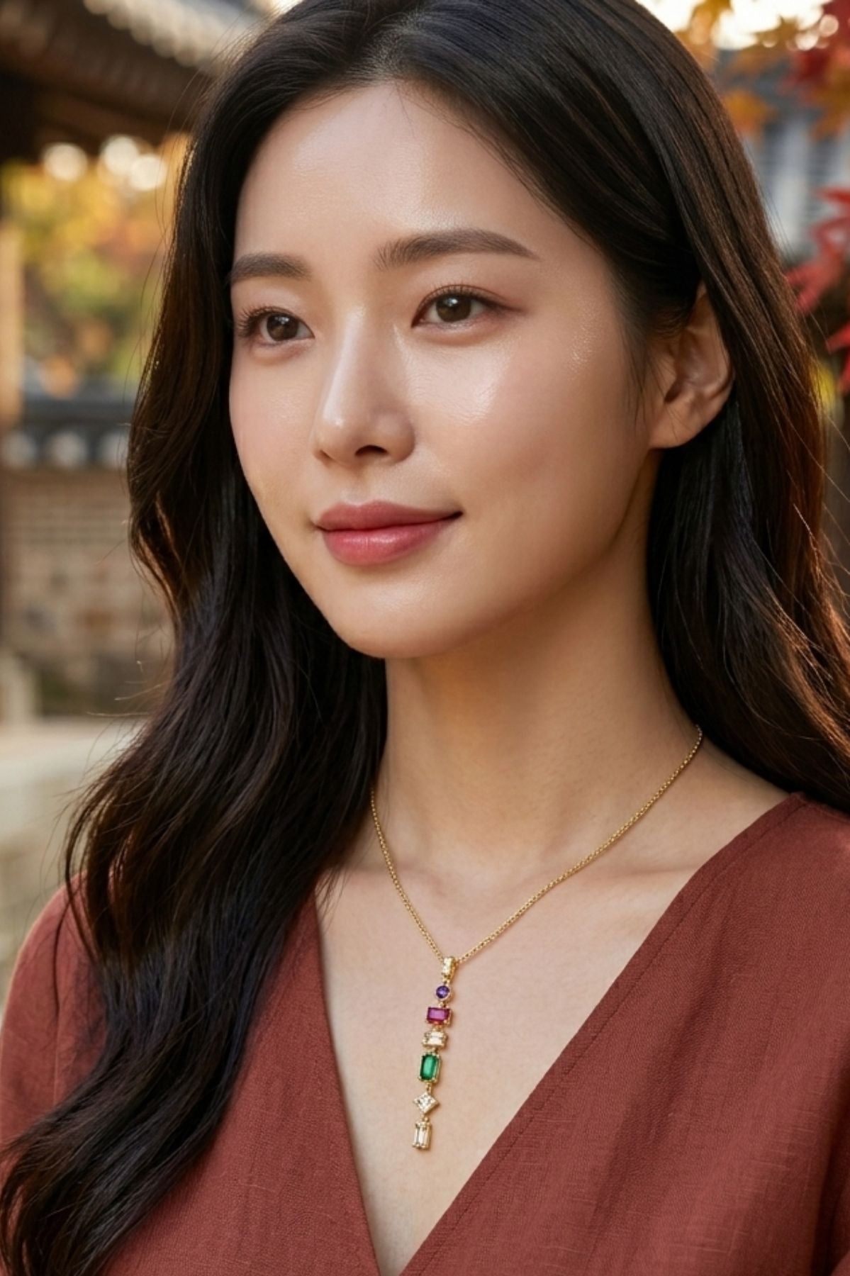 Coloured Rectangular Drop Pendant Chain