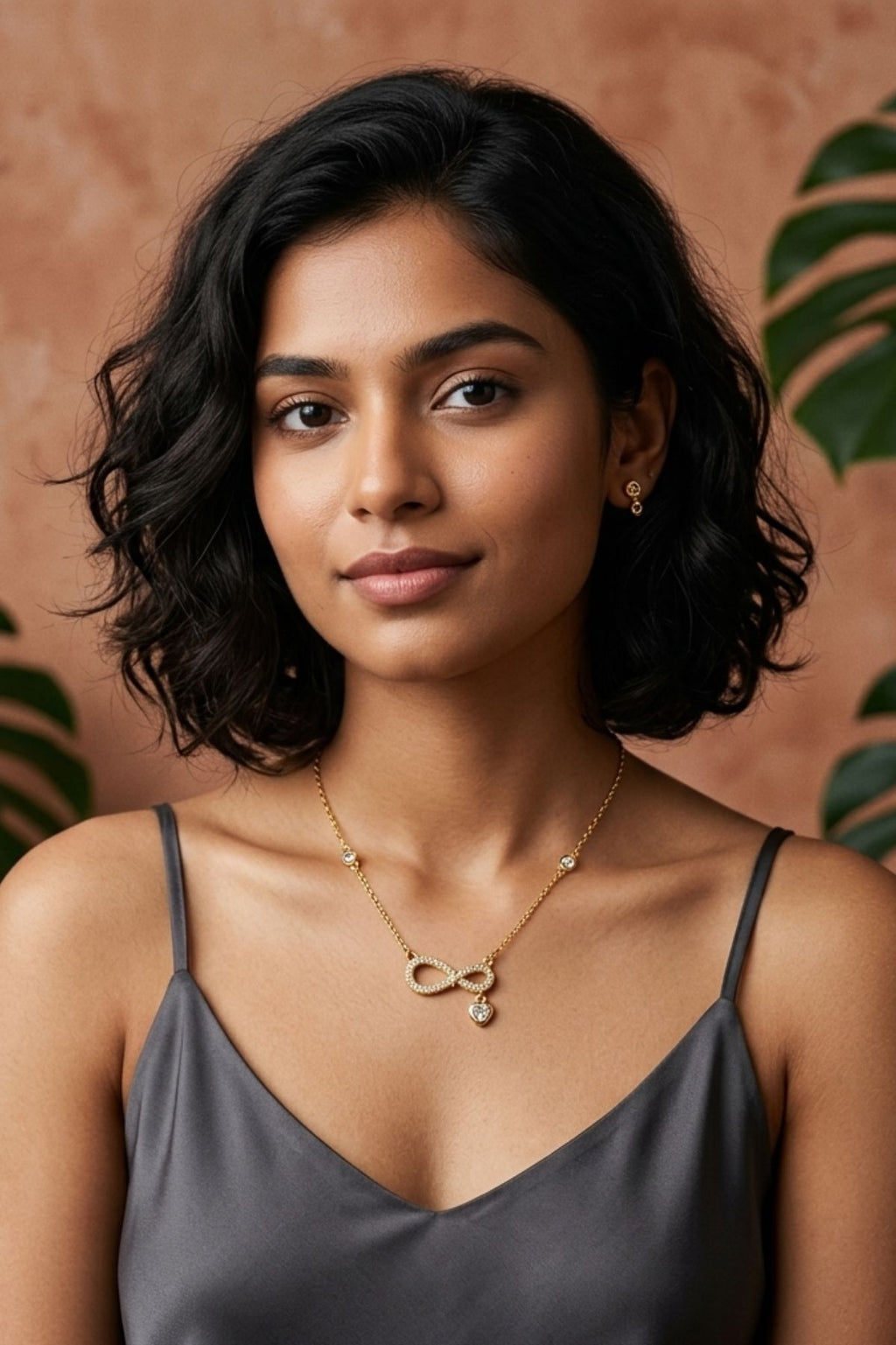 Necklace with Crystal-Studded Infinity Pendant