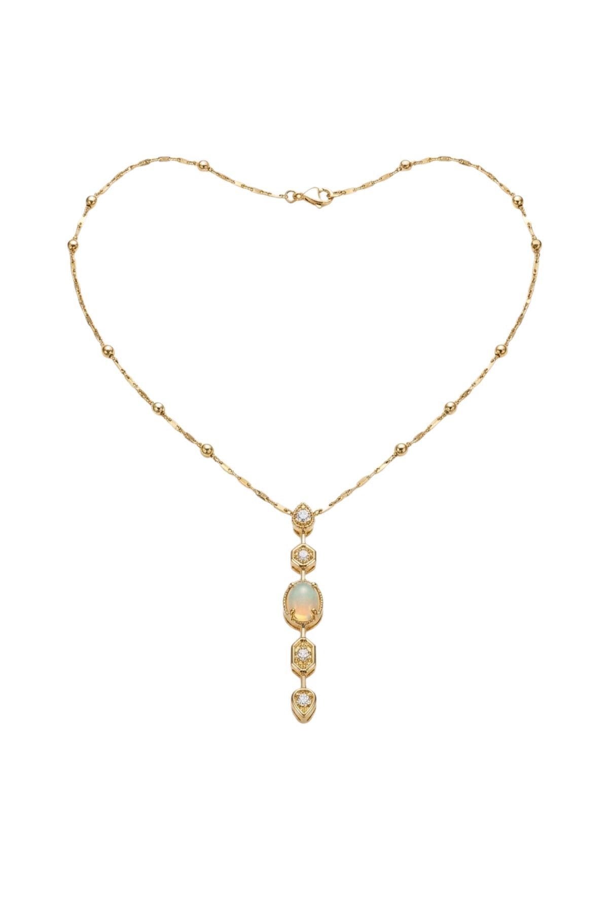 Oval Central Stone Charm Pendant Chain