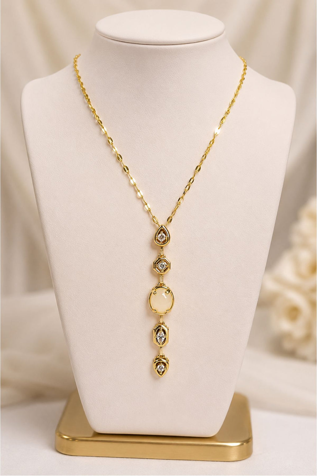 Oval Central Stone Charm Pendant Chain