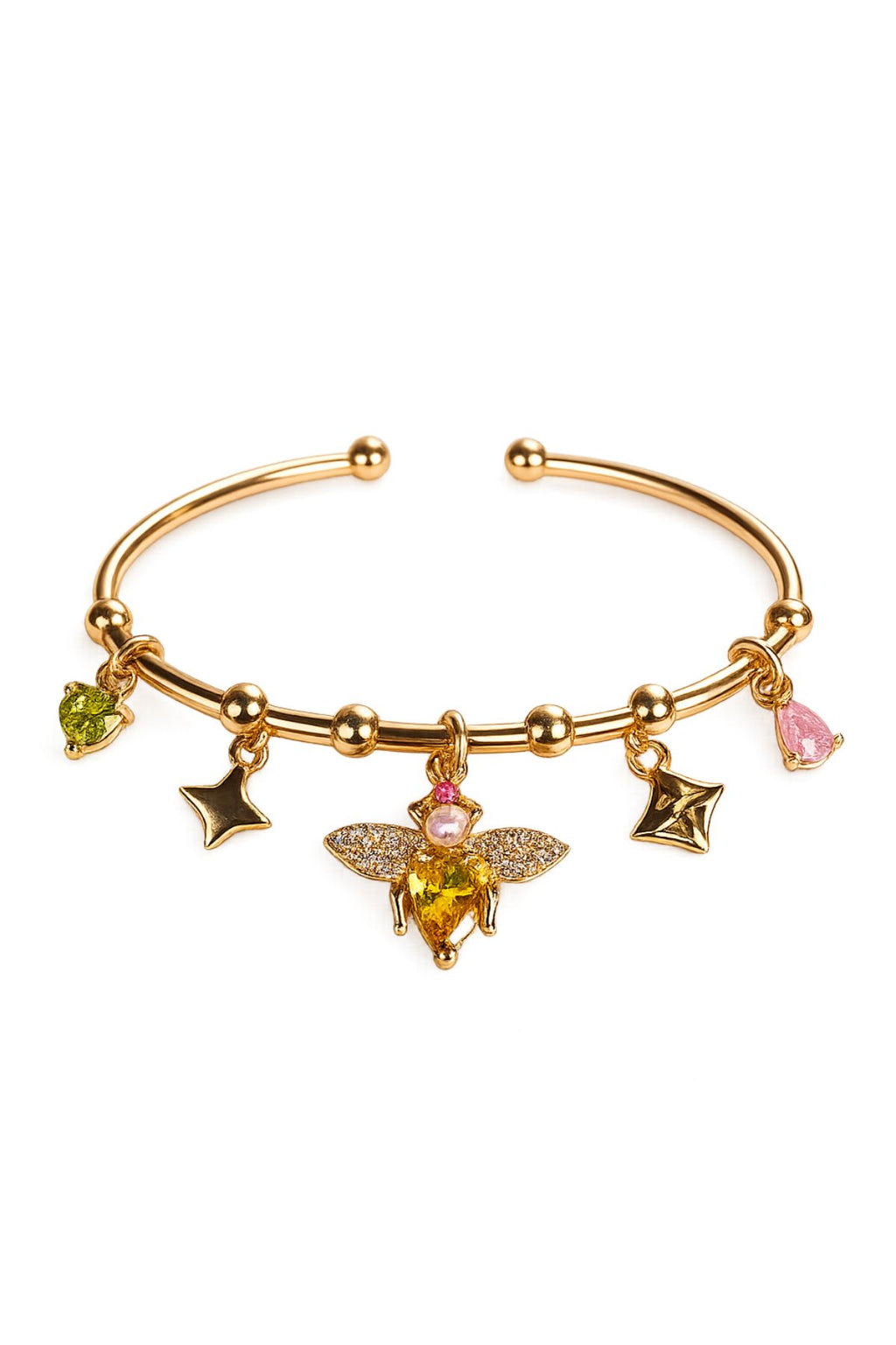 Golden Bee Charm Cuff Bracelet