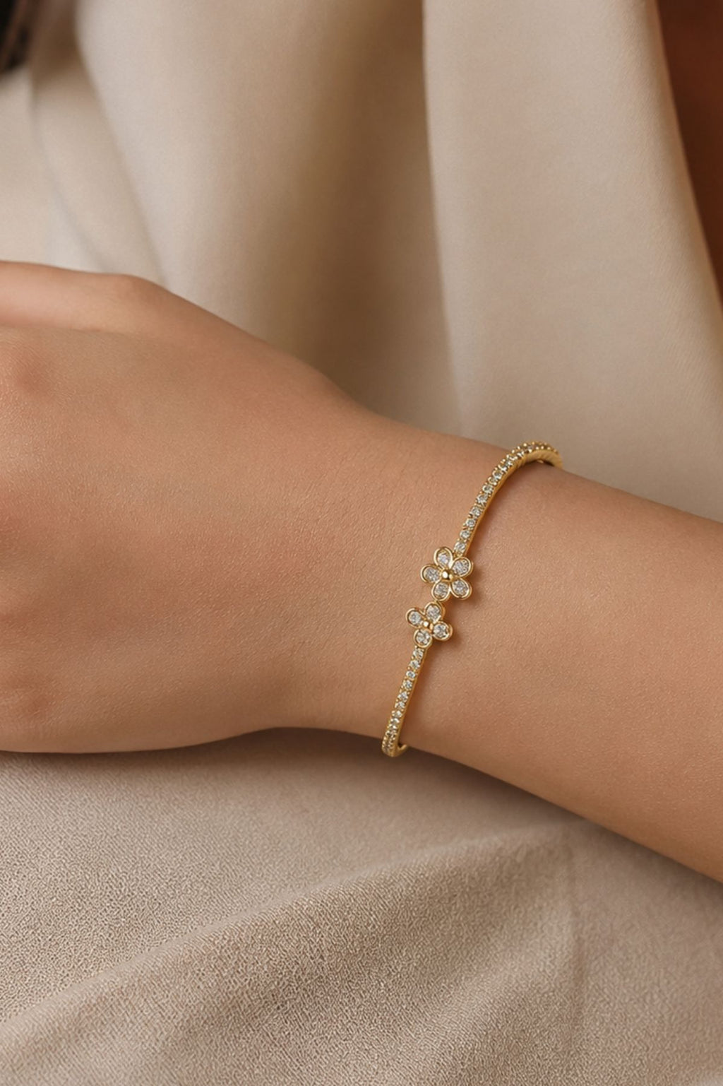 Dainty Flower Gold-Plated Cuff Bracelet