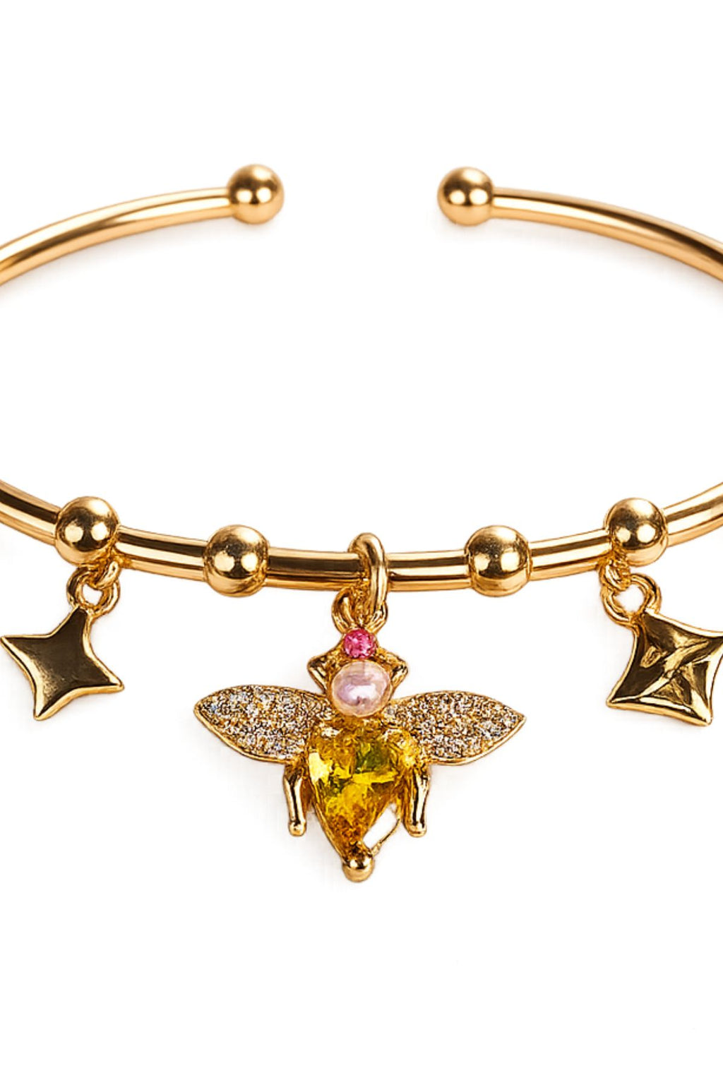 Golden Bee Charm Cuff Bracelet