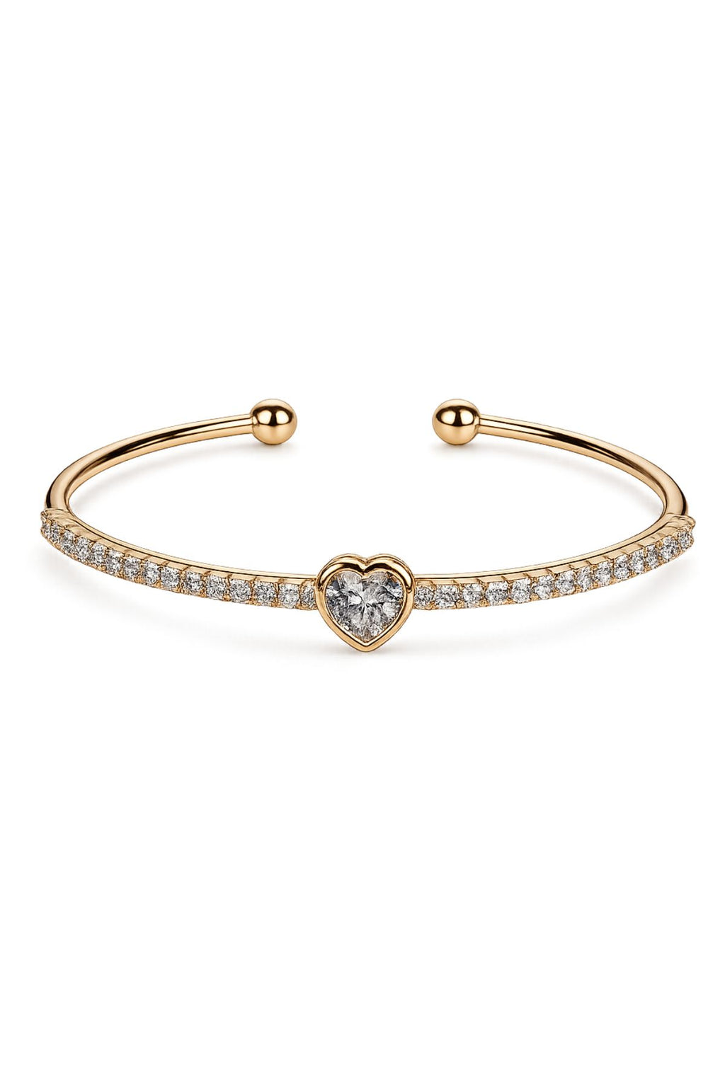 Heart Bangle Bracelet with White Stones