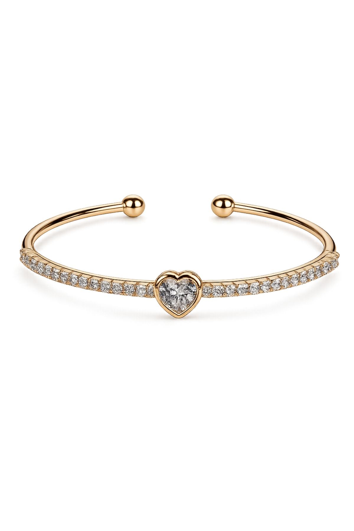 Heart Bangle Bracelet with White Stones