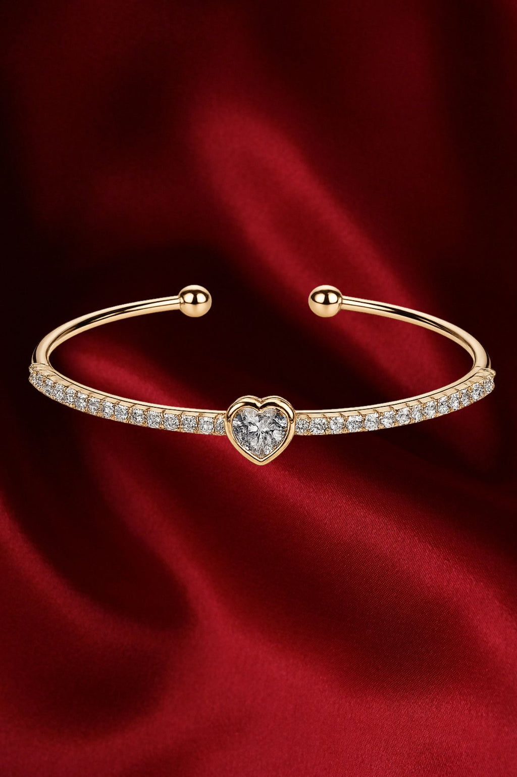 Heart Bangle Bracelet with White Stones