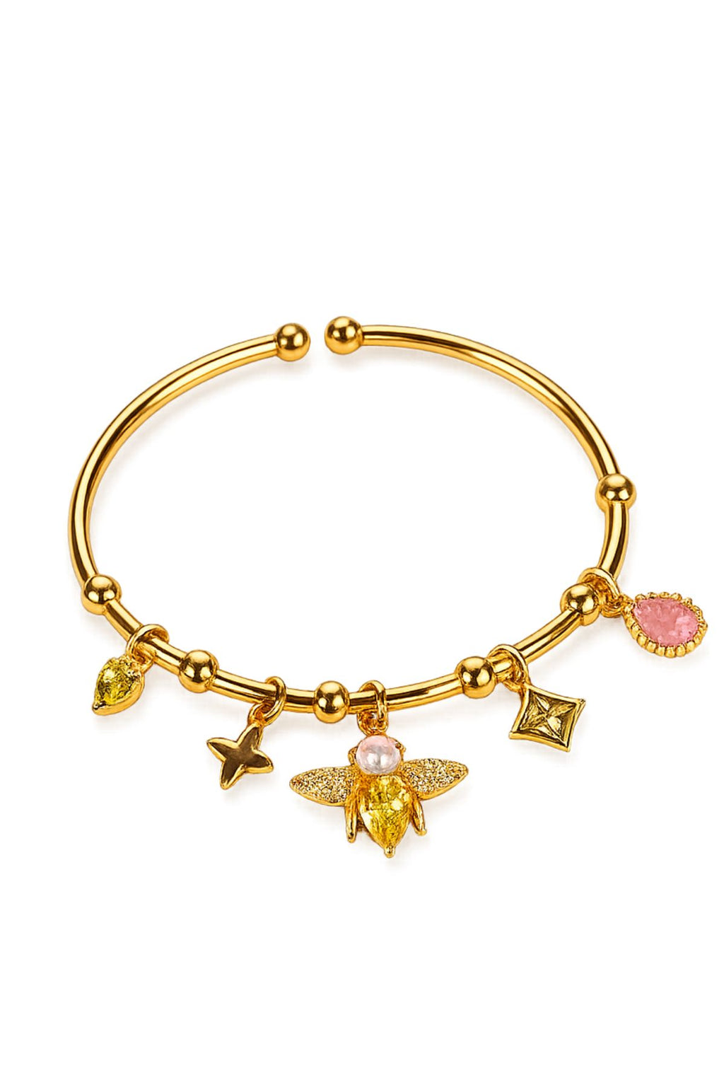 Golden Bee Charm Cuff Bracelet