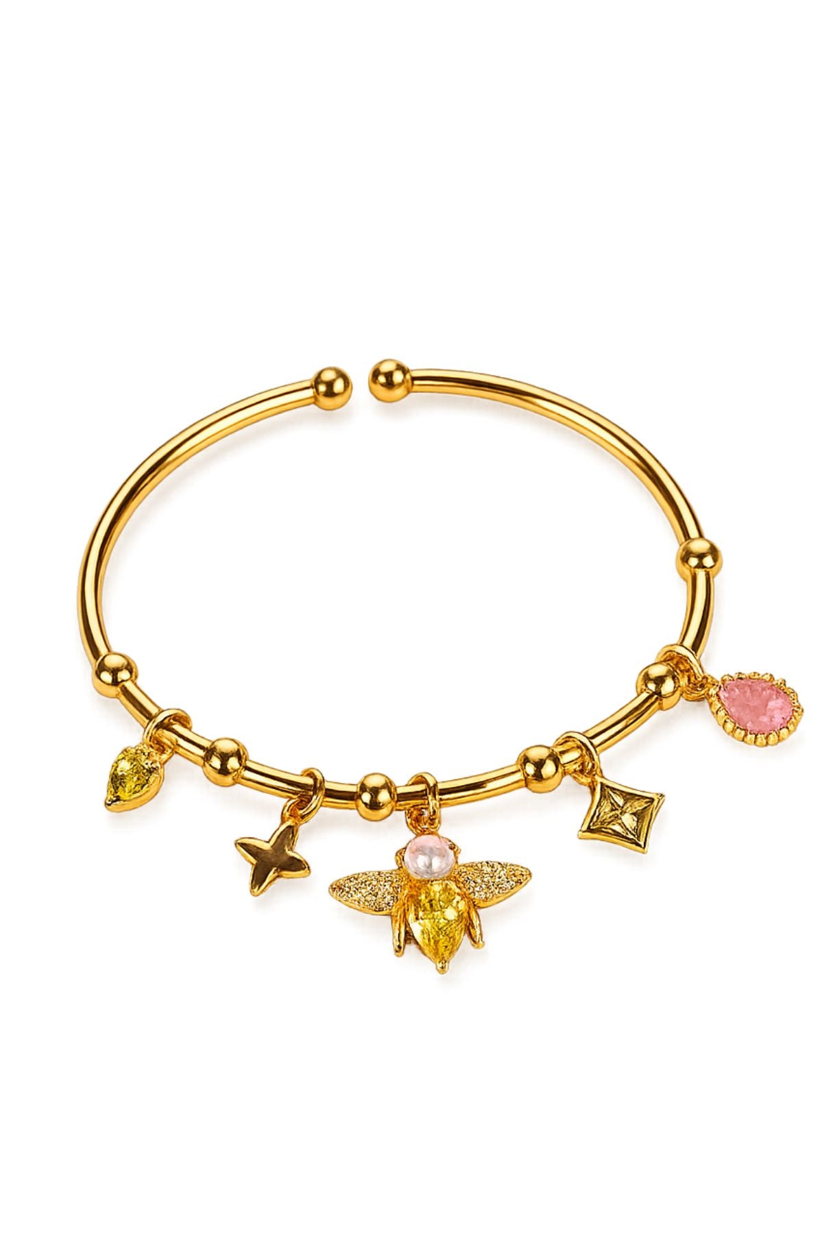 Golden Bee Charm Cuff Bracelet