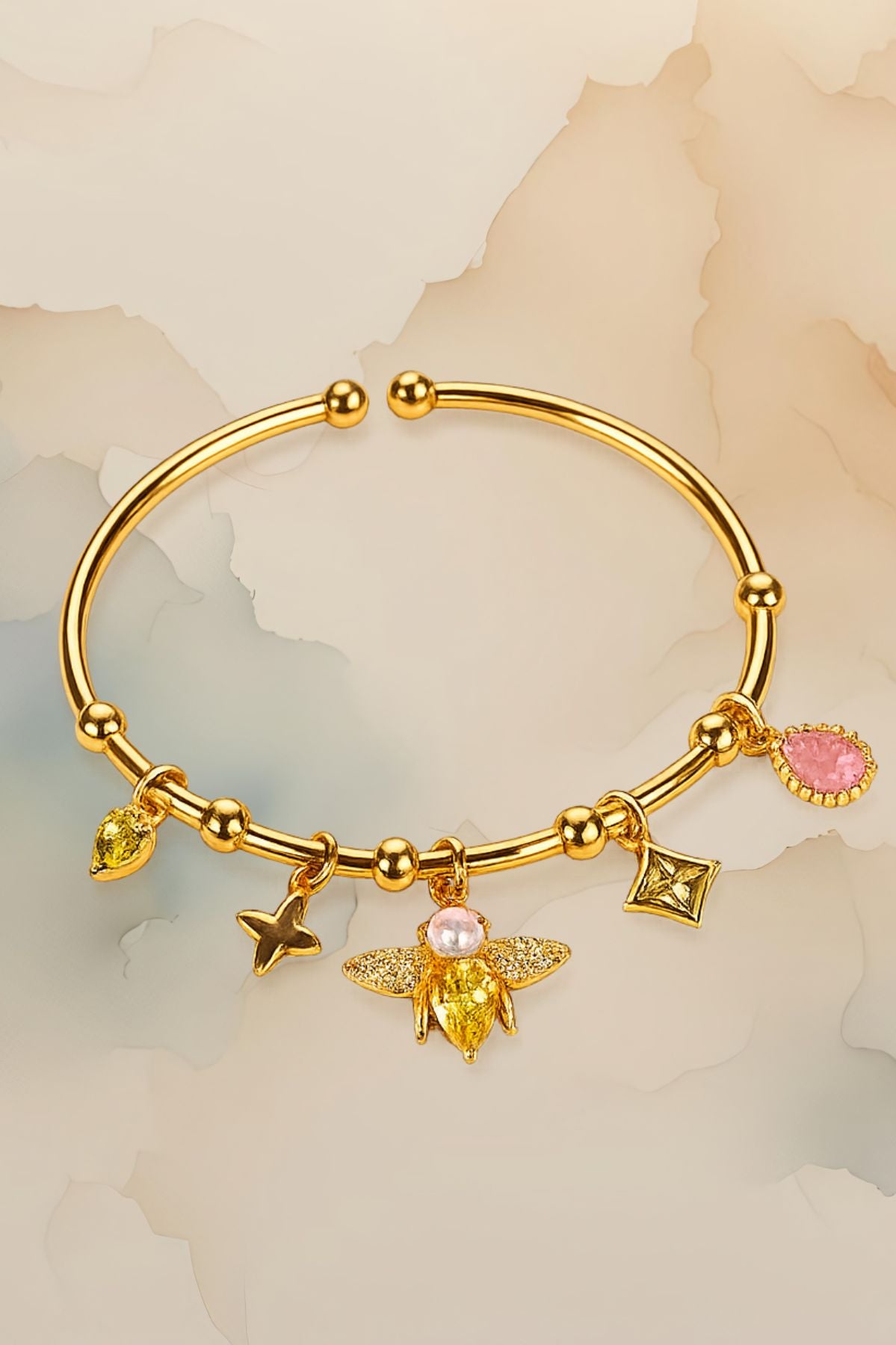 Golden Bee Charm Cuff Bracelet