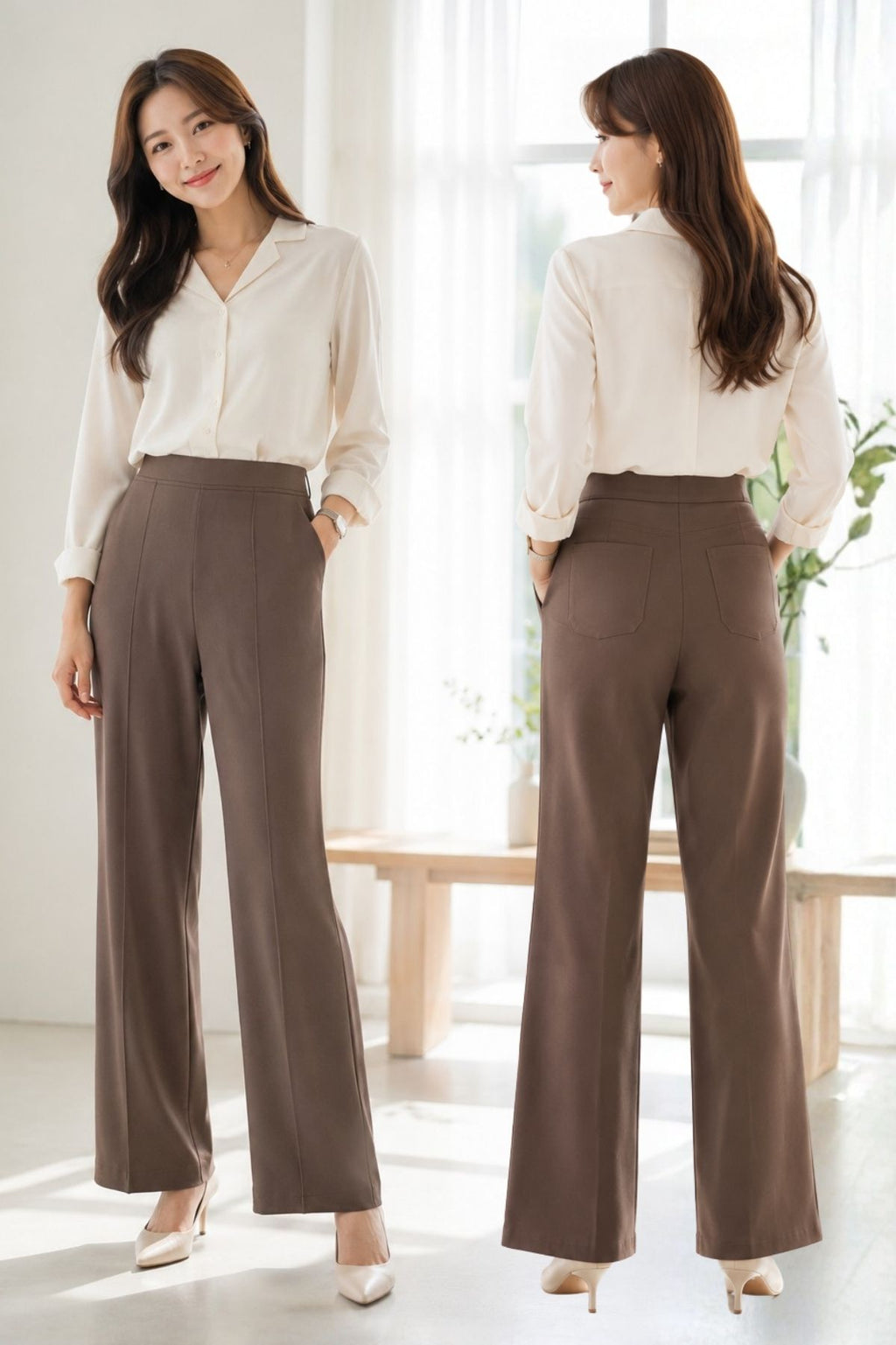 Casual Dark Brown Korean Pants
